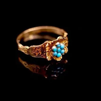 New Flower Filament Ring Women's Vintage Palace Style Set Imitation Flower Shape Turquoise Ring with Unique Pattern Opening Gift