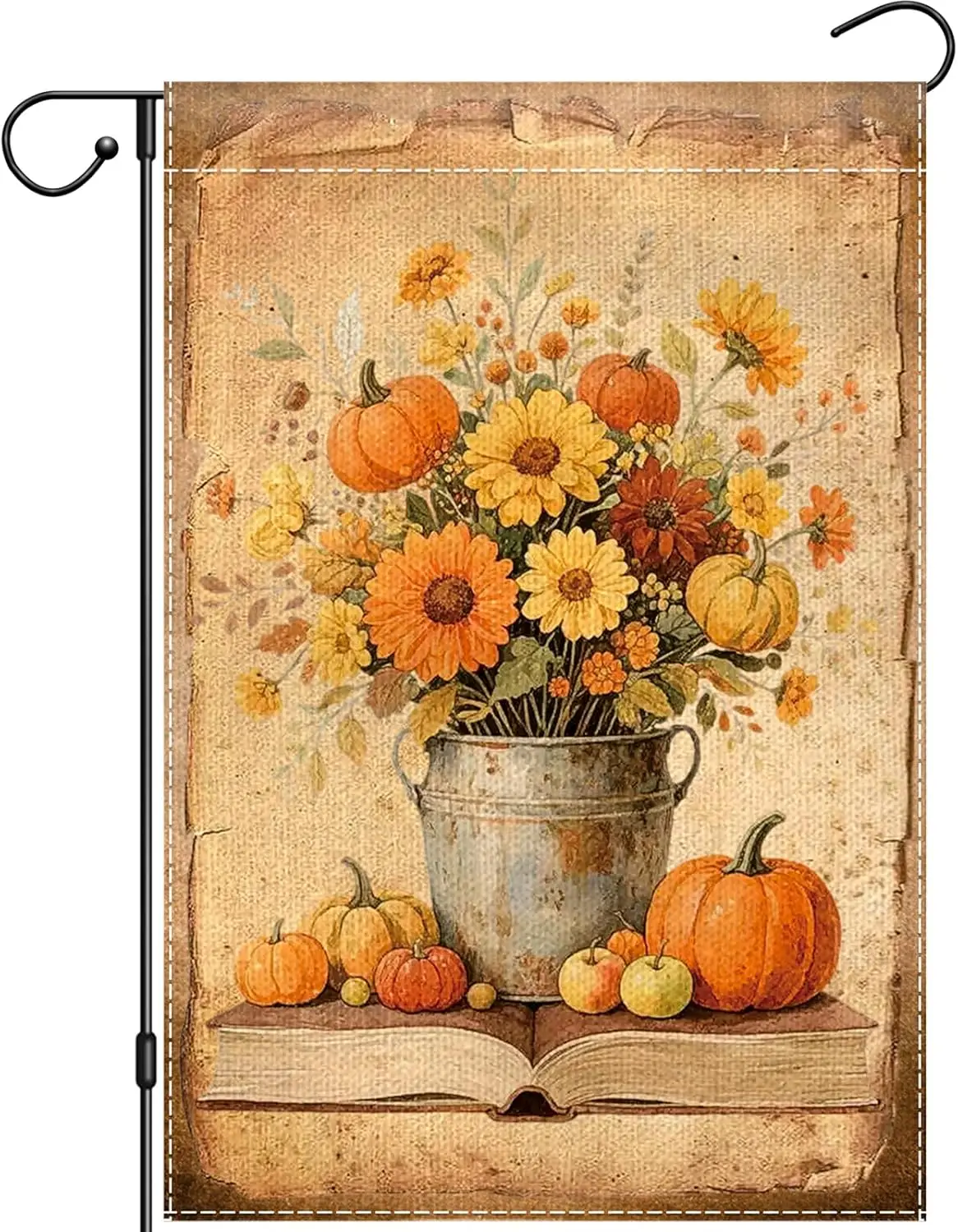 Fall Floral Garden Flag 12x18 Double Sided, Autumn Flowers Pumkins Yard Flag for Outdoor Decor, Small Seasonal Burlap Flags  LLG