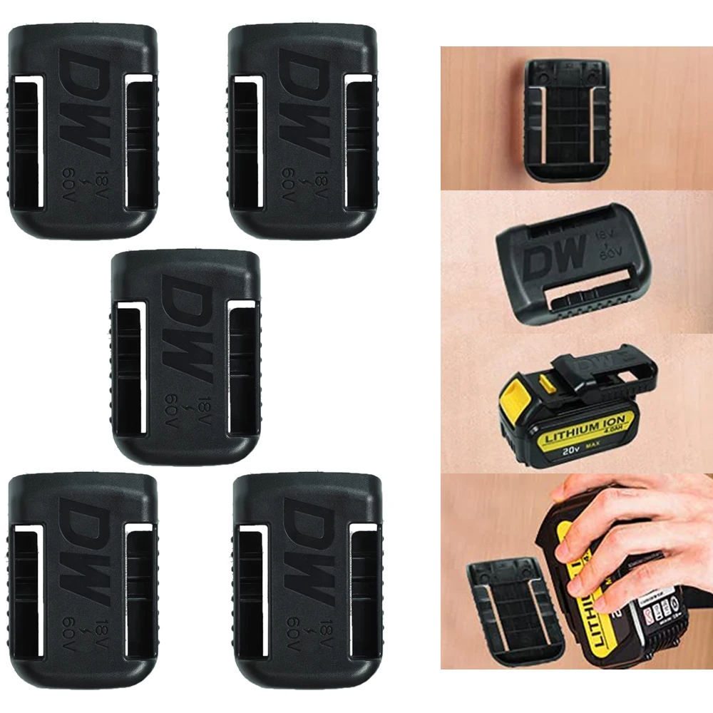 Para dewalt 18v 20v 60v suporte da bateria de armazenamento de parede montagens stander montar display cabide doca bateria fivela cinto 5/10 pçs preto
