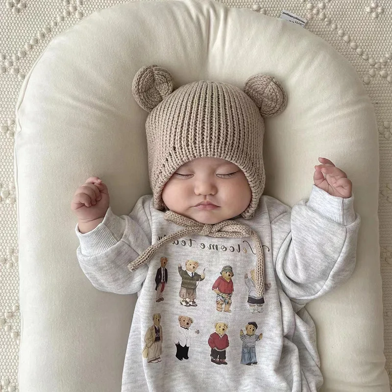 Cute Infant Girl Cartoon Bear Long Sleeves Loose Sweatshirts Bodysuit Fashion Letter Jumpsuit Baby Boys Comfortable Clothes