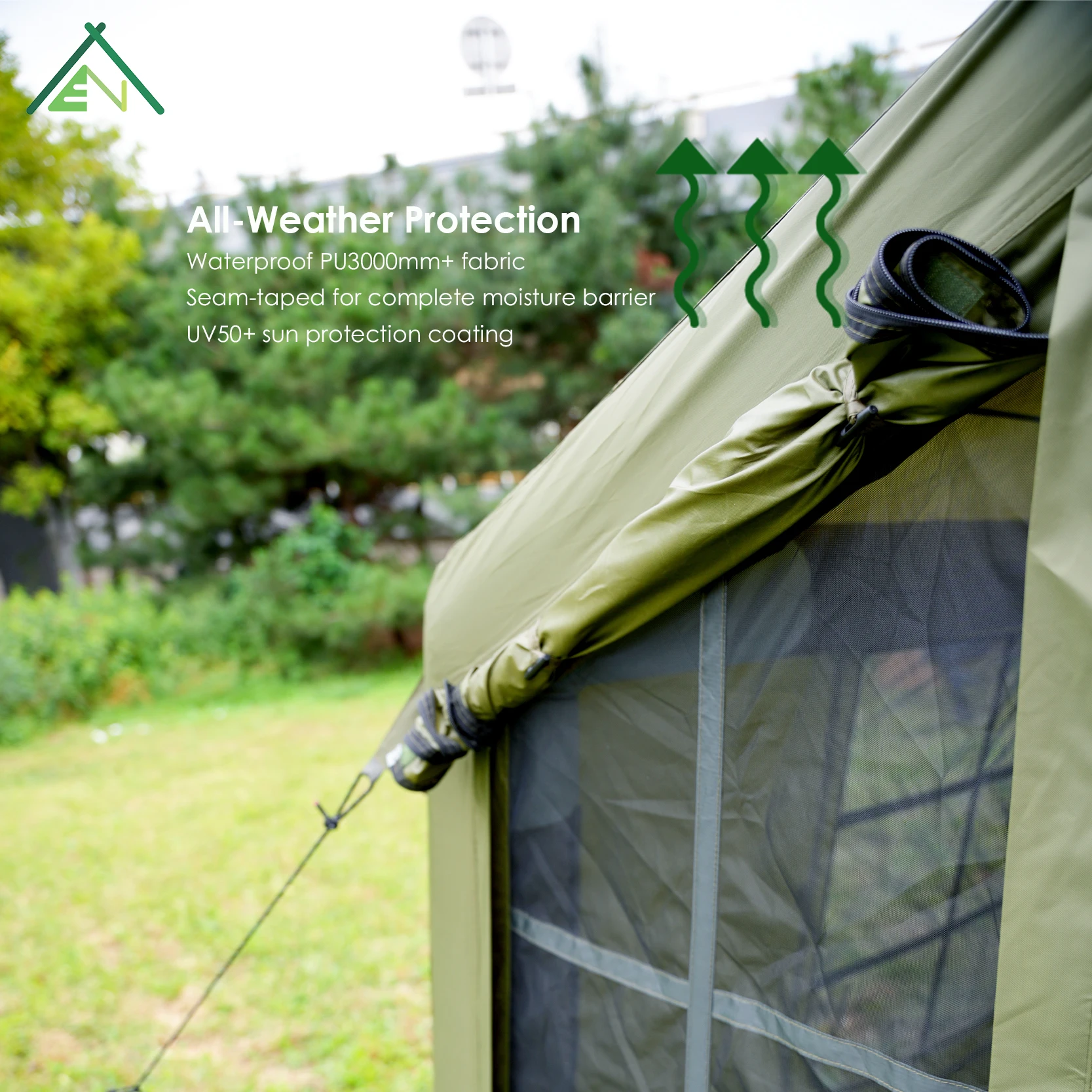 8sqm Olive Green Waterproof Inflatable Tent House 4 Season 2-3 Person Camping Cabin with One Bedroom & Living Room Family Travel
