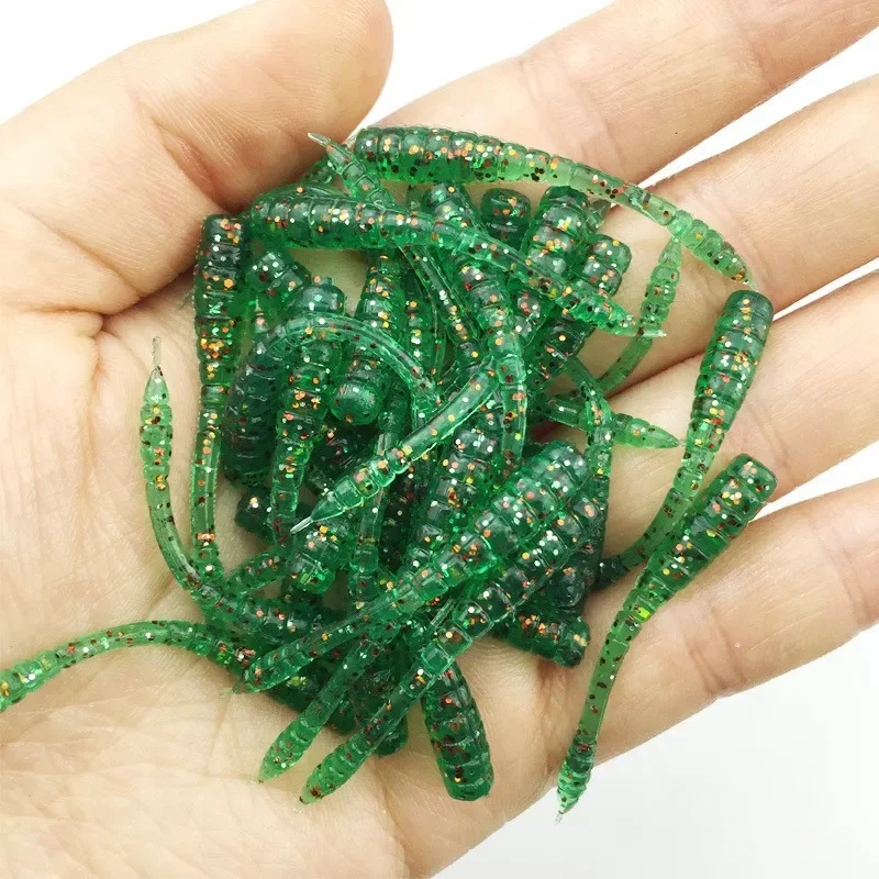 40Pcs/bag 4cm Red Worm Soft Fishing Lure 0.4g with Salt Smell Fishy Smell Artificial Silicone Bait Fishing Tackle Fishing Bait