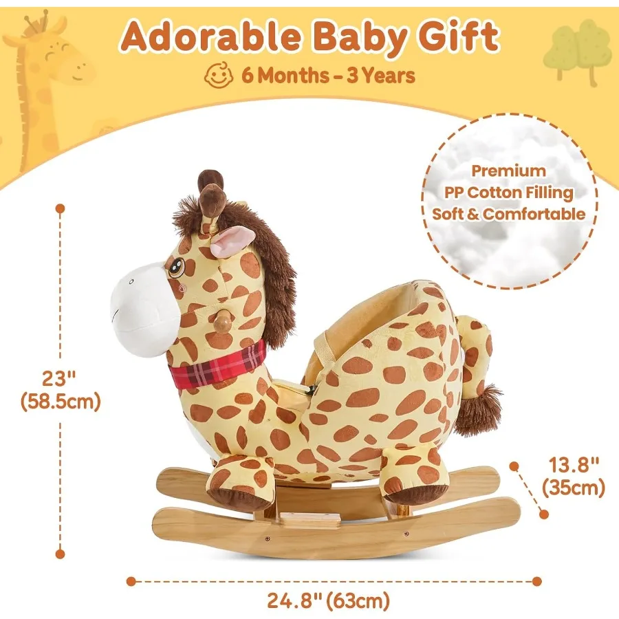 Cheval à bascule girafe pour bébé pour tout-petits de 6 mois à 3 ans, bascule girafe ludique et vive pour bébé, roche en peluche
