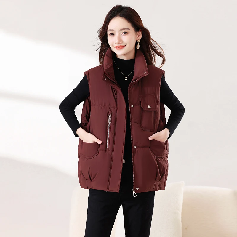

Женский пуховый жилет, свободный повседневный хлопковый короткий жилет, куртка, осень-зима, новое универсальное теплое пальто без рукавов