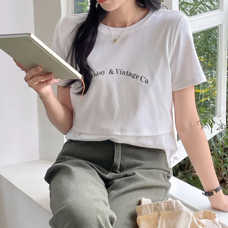 Solid White Letter Printed Cotton Maternity Nursing Tees Breastfeeding t shirts for Pregnant Women Summer Pregnancy T-shirt Tops