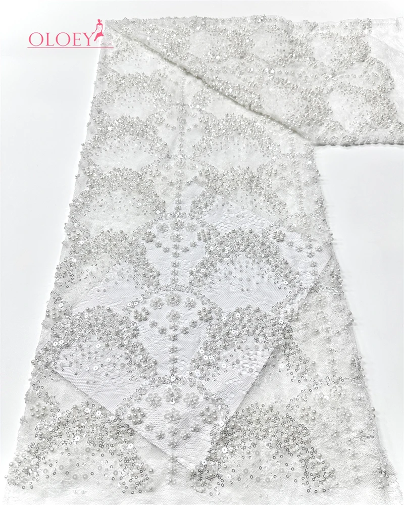 High-End High Quality Luxury French Handmade Embroidery Heavy Groom Lace Fabric African With Sequins Fabric For Wedding Dress