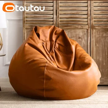 OTAUTAU 필러가 있는 인조 가죽 빈백 소파, 편안한 빈백 소파, 퍼프 바닥 좌석 의자, 라운지 의자, DD004, 70cm