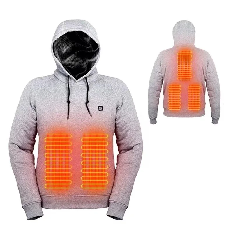 New Intelligent USB Heating Hoodie for Men Women Winter 5 Areas Coral Fleece Hooded Heated Clothes Outdoor Thermal Sportswear
