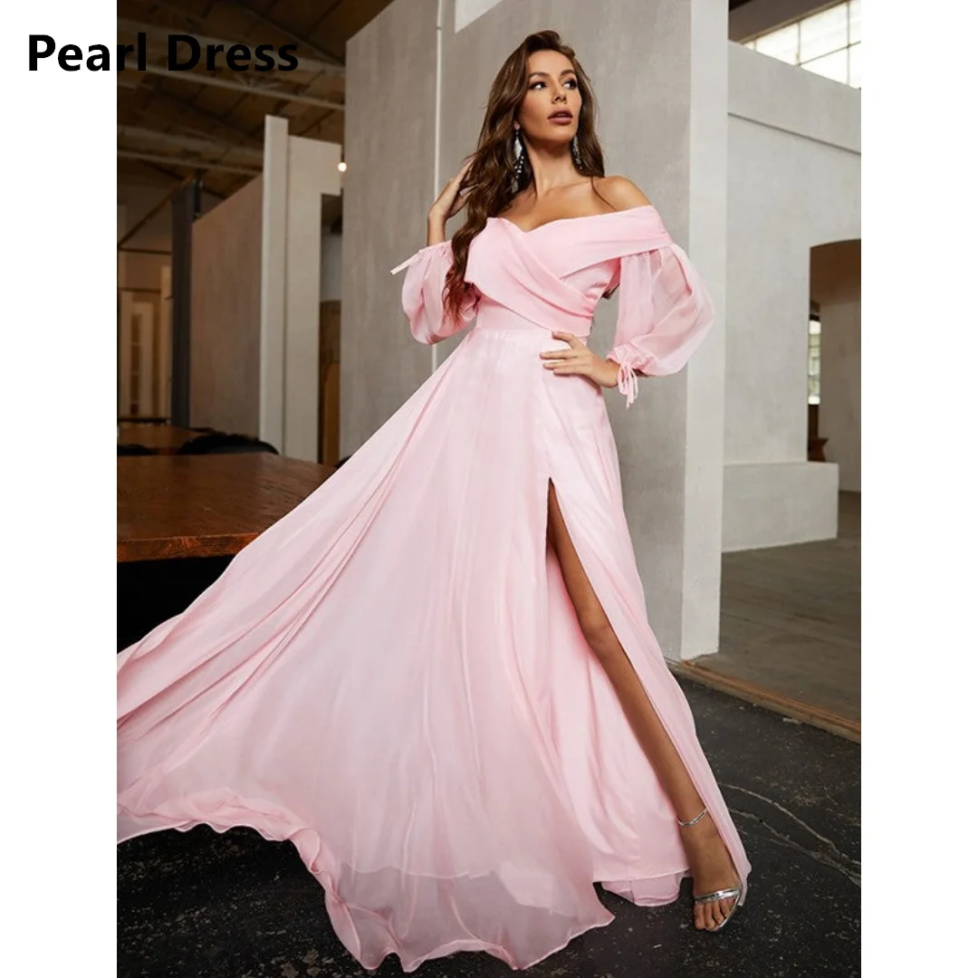 Pearl Side Slit Wedding Party Dress Evening Dresses for Special Occasions Off the Shoulders Custom Made Line A V-neck Gauze Prom