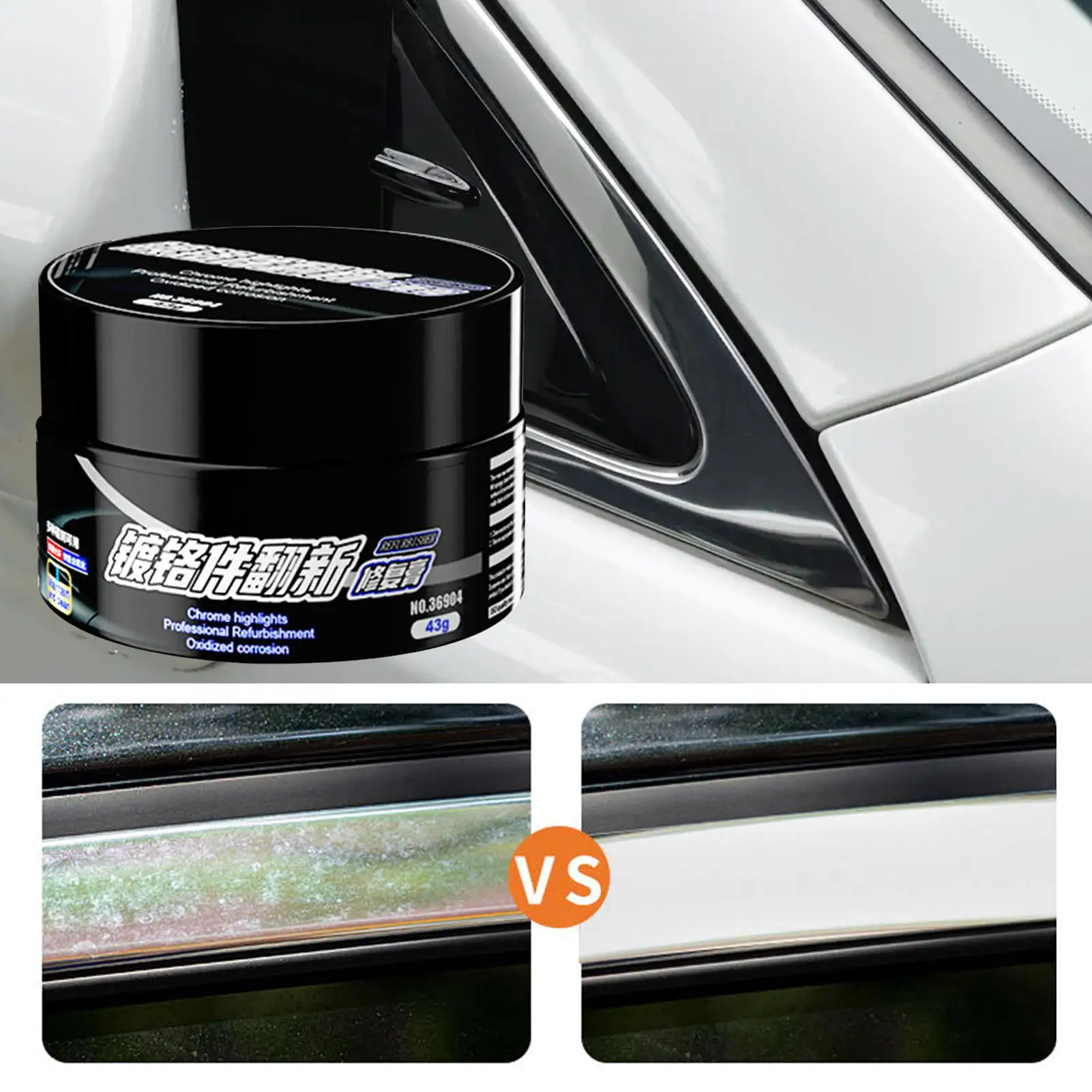 Car Chrome Restoration Polish Metal Shine Renovation Compound for Car Door Handles Windows and Trim Removes Rust Scratch Repair