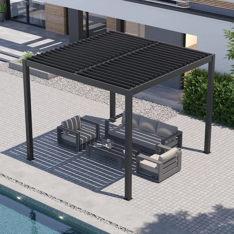 Custom Motorized Pergola Patio Cover System with Premium Aluminum Powder Coated Structure Climate Control & Balcony Use