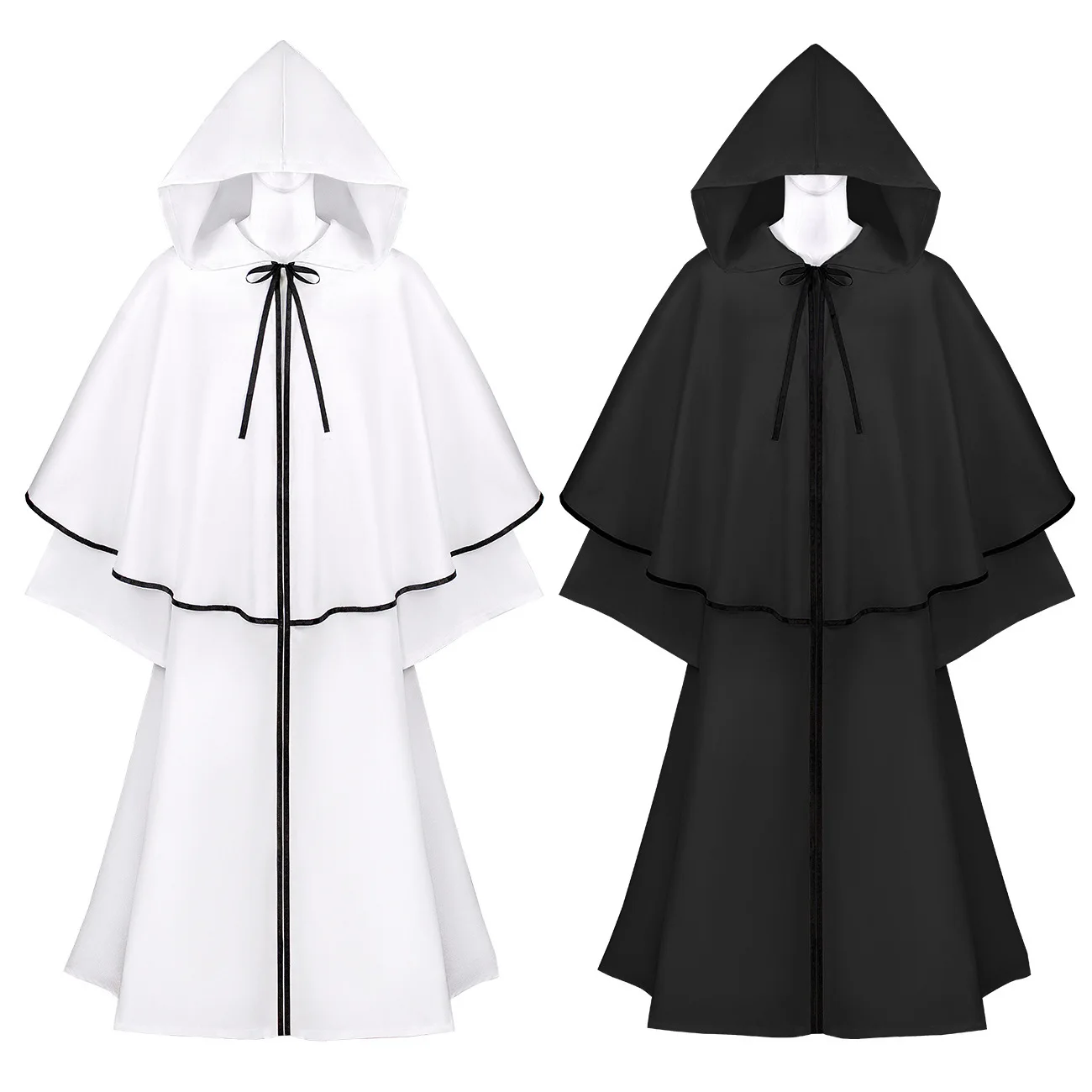 Medieval 5-Color Hooded Long Sve Cloak Performance Costume loween Witch Death God Cosplay Women's Traditional Ethnic Wear