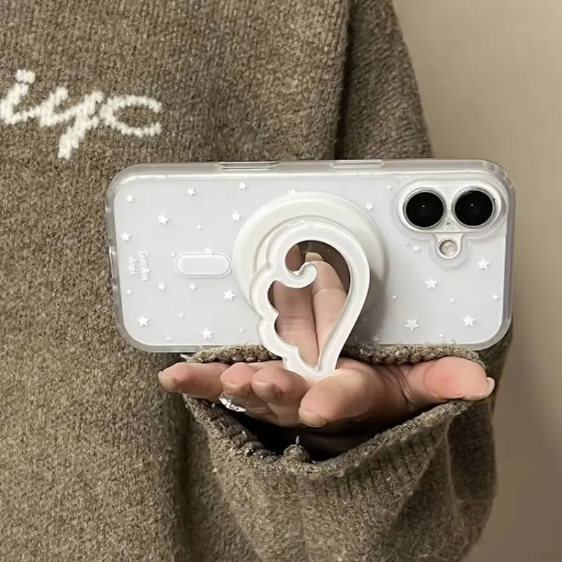 Miroir de maquillage ailes 3D coréen mignon, Support pour Magsafe Griptok, anneau de doigt de téléphone, Support pour iPhone 17 16 15 14 13