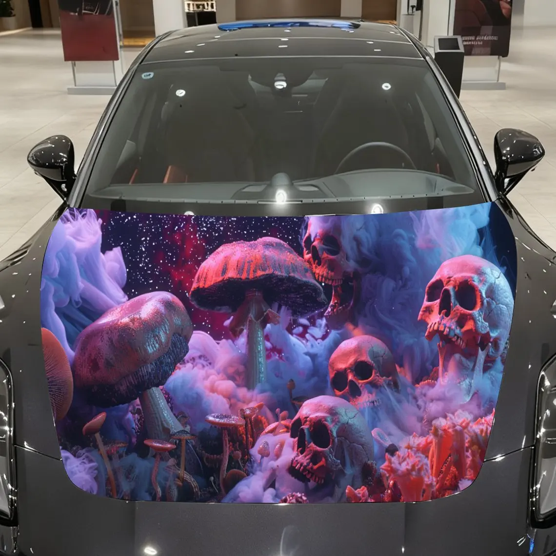 

Fantasy Skull Mushroom Car Hood Wrap, Neon Mushroom Forest Car Hood Decal, Car Exterior Accessory, Waterproof and Self-adhesive