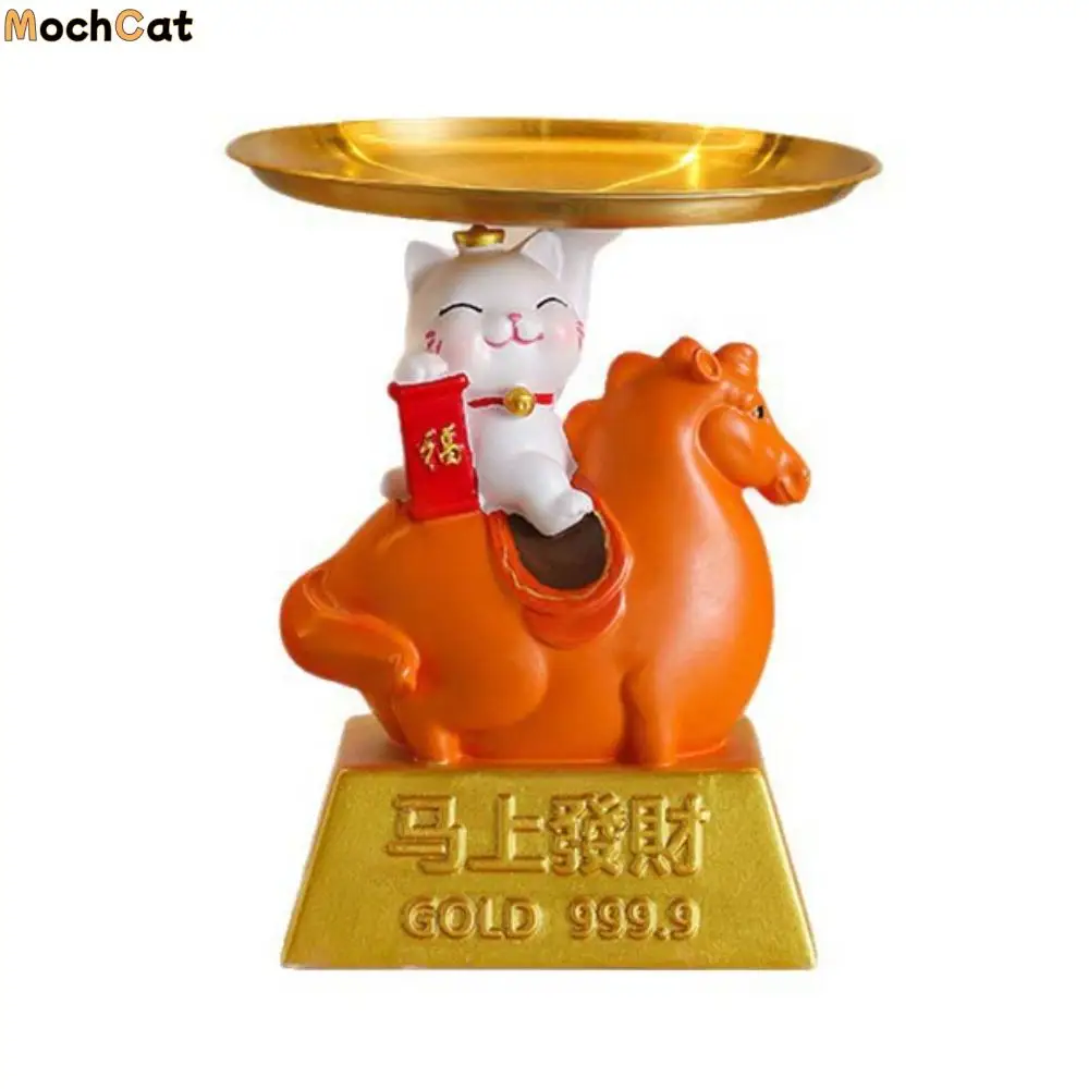 

With Tray Horse Year Mascot Ornaments Storage Decorative Zodiac Horse Figurines Cute Cartoon Horse Figures Ornament