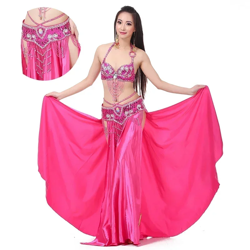 

Новый стильный костюм для танца живота S/M/L, 3 предмета, бюстгальтер, пояс и юбка, сексуальный комплект женской танцевальной одежды для танца живота, индийская одежда vl-n55 G