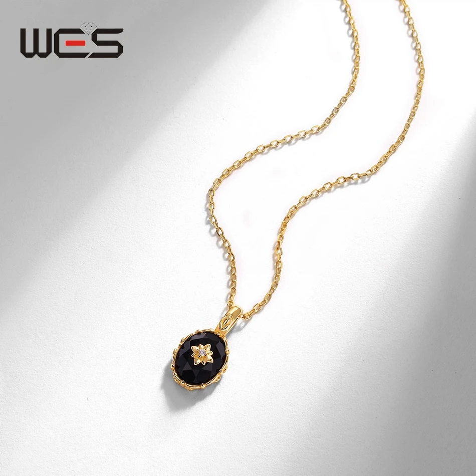 WES 925 فضة خمر الأحجار الكريمة قلادة قلادة للمرأة العقيق الأسود الطبيعي 6*8 مللي متر هدية الزفاف مطلية بالذهب بالجملة #2