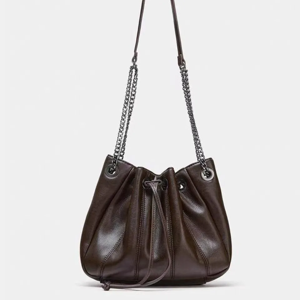 

Fashion Drawstring Bucket Bag Luxury Quilting Shoulder Bags for Women Handbags Soft PU Leather Women's Bag NEW Chains Sling Bags