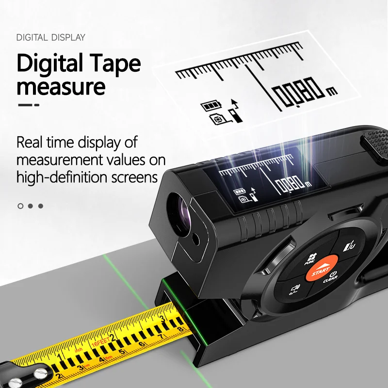 P7 3in1 شريط قياس الليزر مقياس مسافات الليزر عالية الدقة Rangefinder الروليت قياس متعدد حاكم الإلكترونية