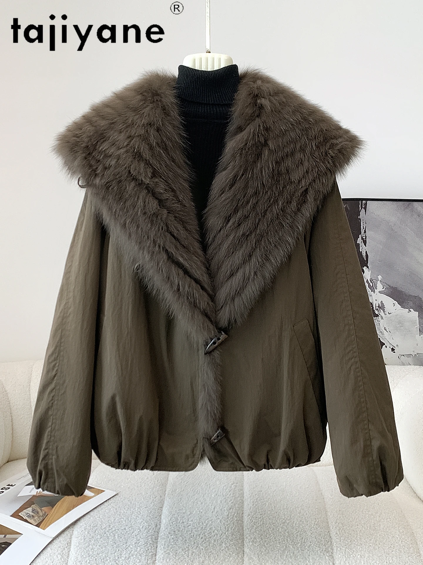 TAJIYANE معطف فرو الثعلب النساء عالية الجودة أوزة أسفل معاطف عادية أنثى سترة منفوخة الشتاء ملابس امرأة 2025 كردلة نسائية