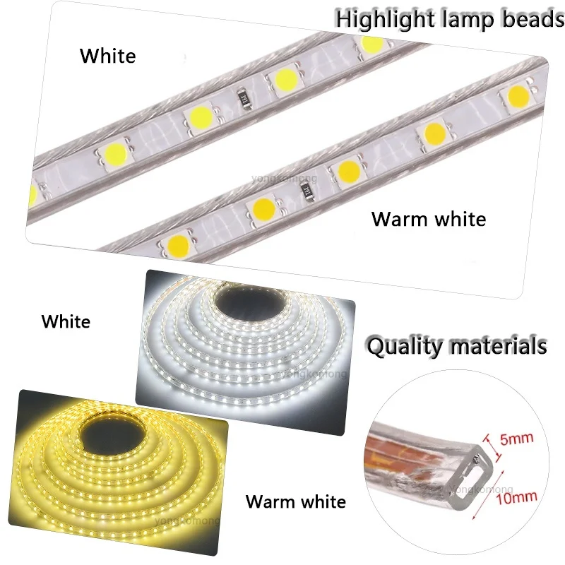 Bande lumineuse LED étanche avec prise UE, lumières dégradées, lumière de chambre, décorations de Noël, fête de mariage, SMD 5050, 220V, 10 m, 15 m,