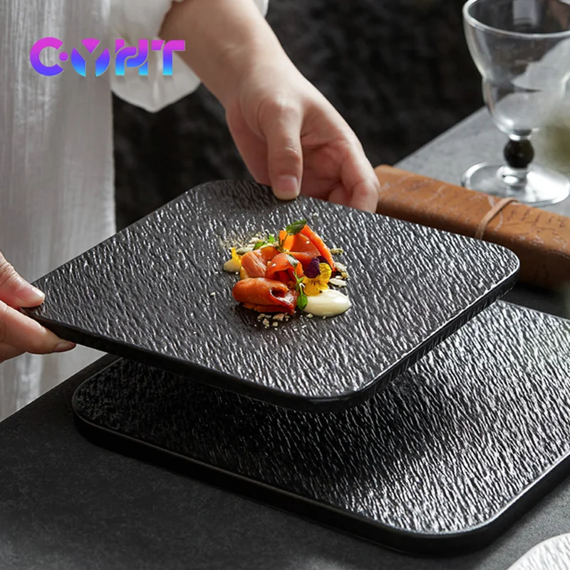 Plato plano con diseño de piedra de 8/10 pulgadas, plato de cena de cerámica nórdica creativa, vajilla clásica mate para postre de Sushi, restaurante occidental