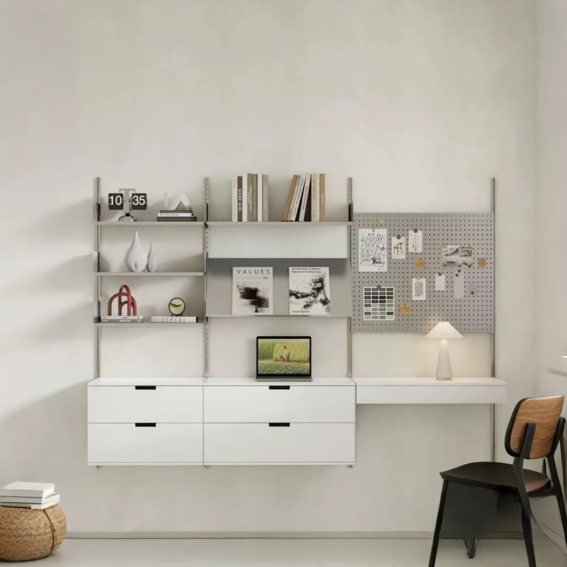 Simple multi-layer bookshelf wall-mounted track system shelf-mounted wall-suspended bay window storage rack combination