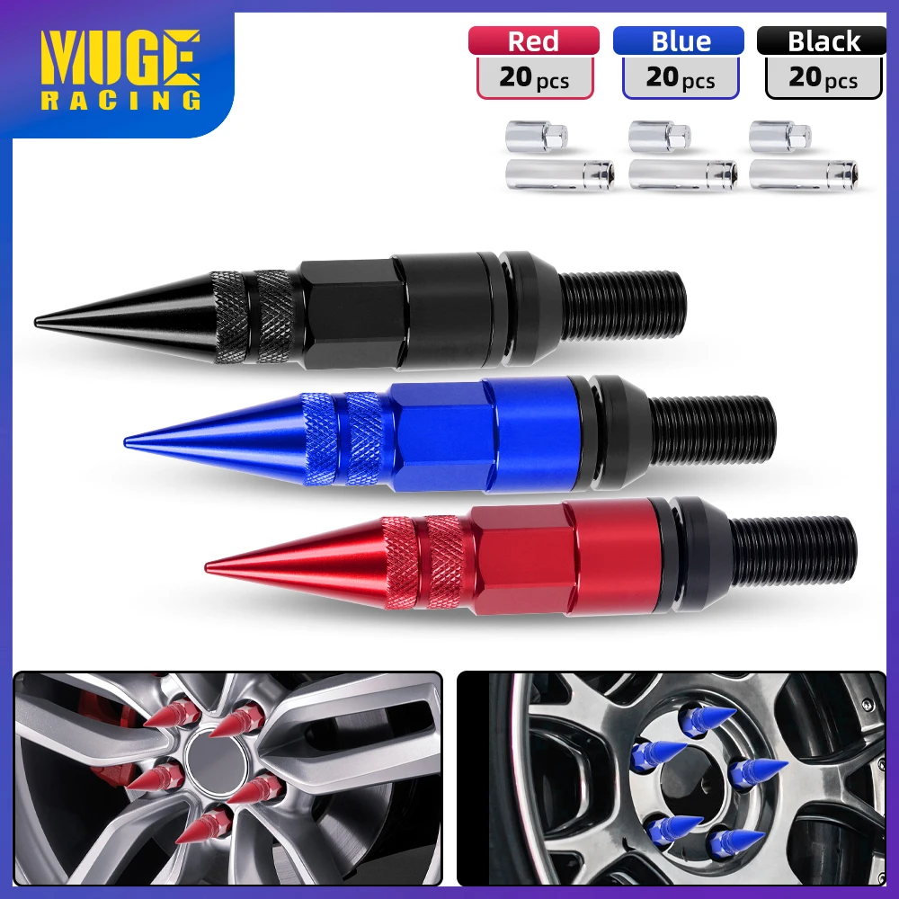

MUGE-20pcs/set Racing M14x1.5 Aluminium Pointed Cap Wheels Lug Bolt Set Anti-Theft Lug Bolts For Most Car LN054