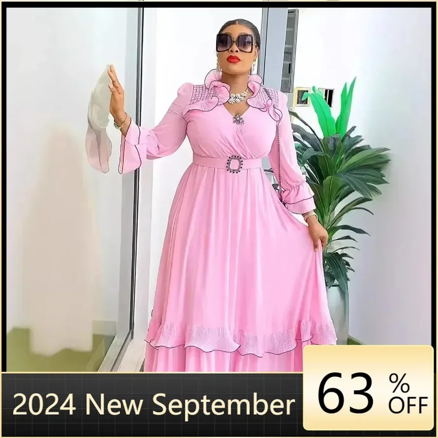 

2024 Plus Size African Party Dresses for Women Fashion Dashiki Ankara Wedding Gowns Elegant Muslim Chiffon Maxi Dress Outfits