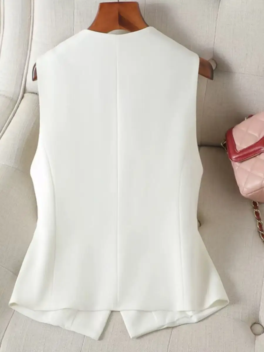 سترة نسائية رسمية للأعمال بدون أكمام مصممة بأزرار لأعلى، صدرية احترافية للمكتب، ملابس خارجية بقصة ضيقة احترافية