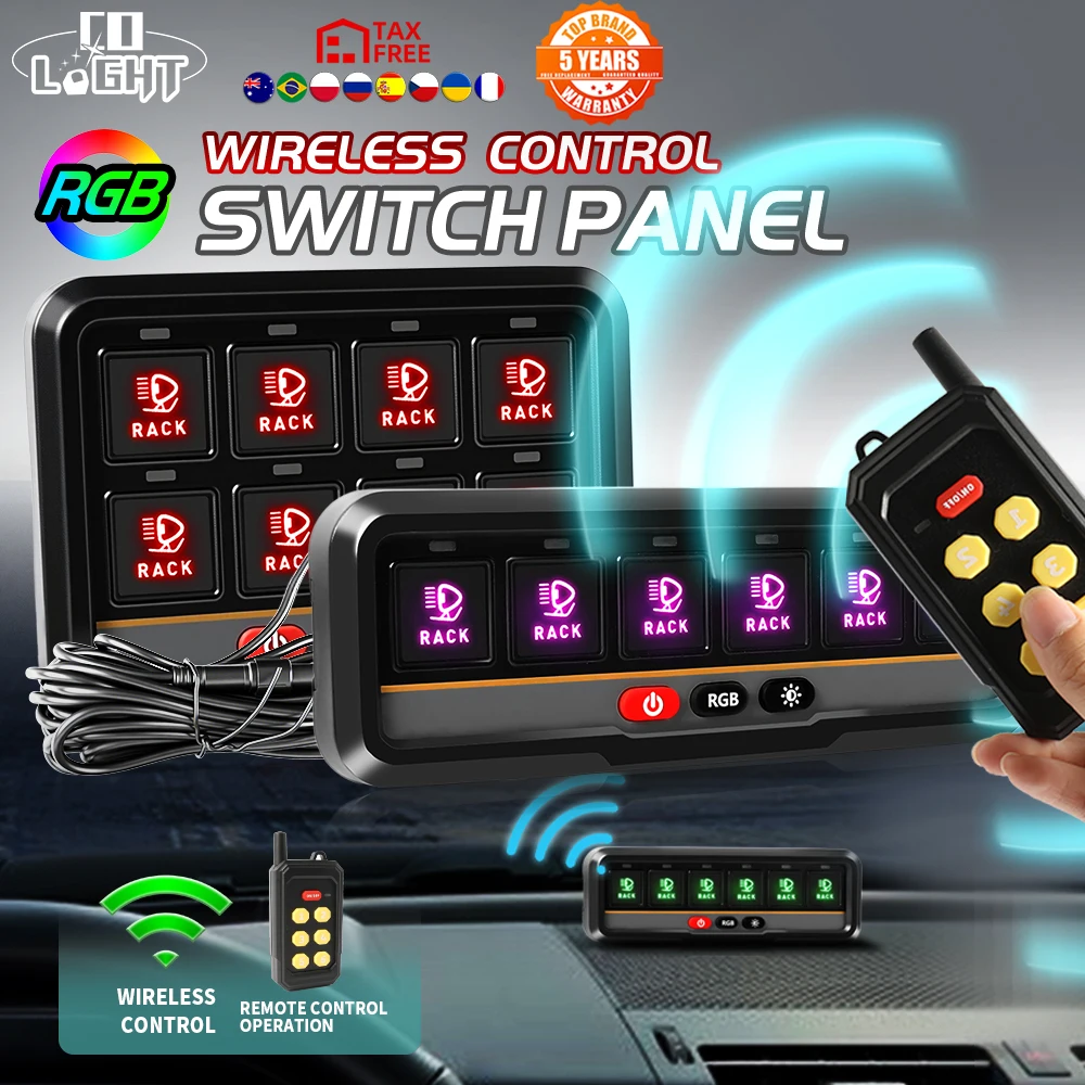 CO LIGHT Pannello interruttori a 6 gruppi Wireless 12V 24V 600W-1200W Scatola di sistema relè di controllo circuito con telecomando Slim Touch Control