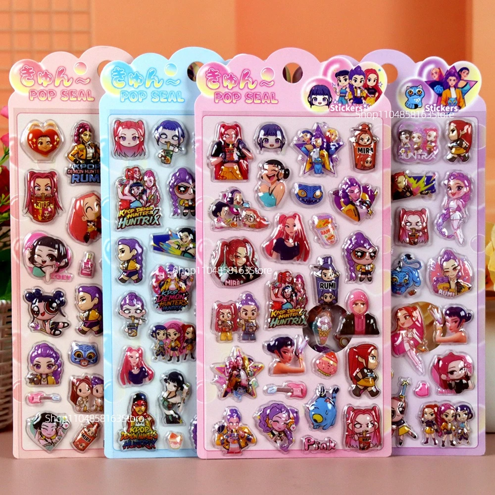 4 szt. Urocze naklejki 3D z motywem Demon Hunter, kreskówkowe, kpop, kawaii, anime, naklejki bąbelkowe, naklejki na bagaż, telefon, notatnik, nagroda, zabawka, prezent