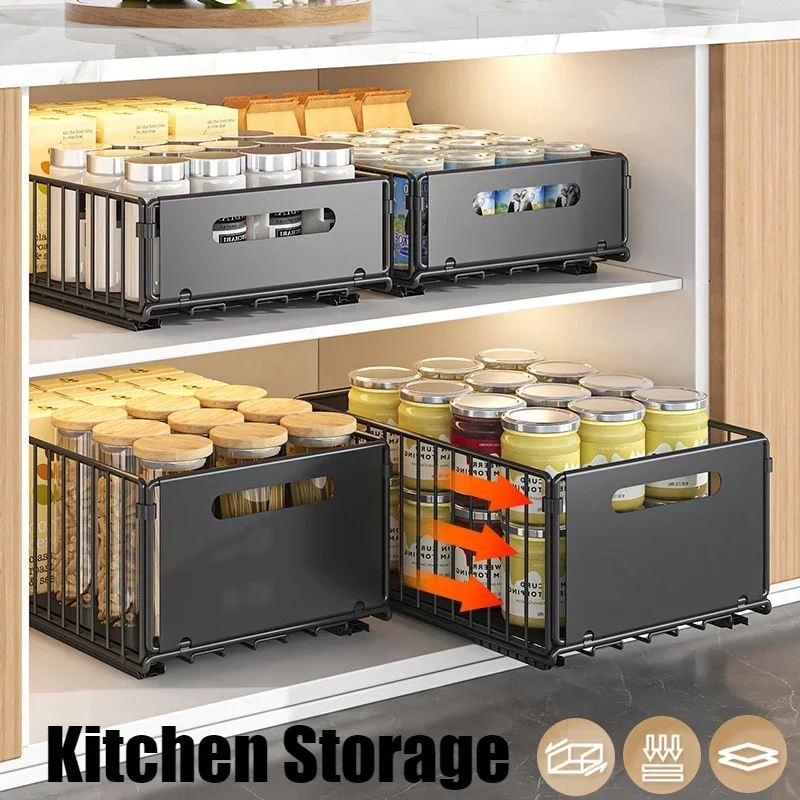 

Kitchen Storage Organizer Rack Pull Out Cabinet Organizer Slide Drawer Storage Tray Seasoning Bottle Spice Storage Rack