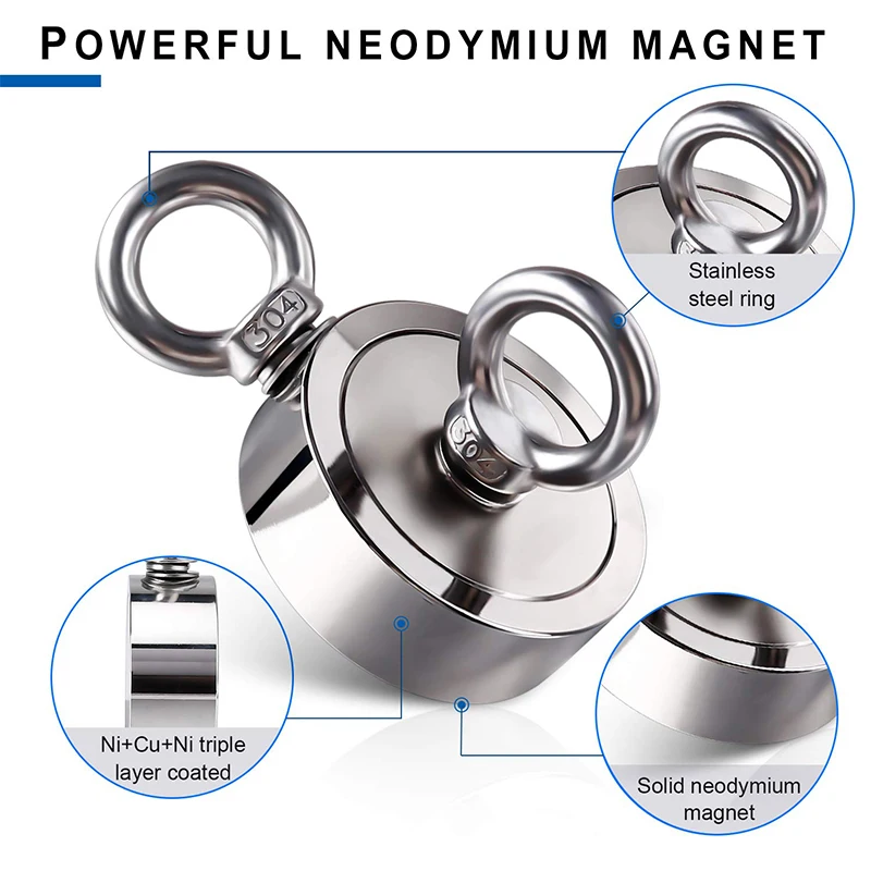 60-75MM Super Neodymium Fishing Magnets Pot for Fishing and Salvage with Powerful Magnetic Hooks, Round Magnetic Salvage Magnet