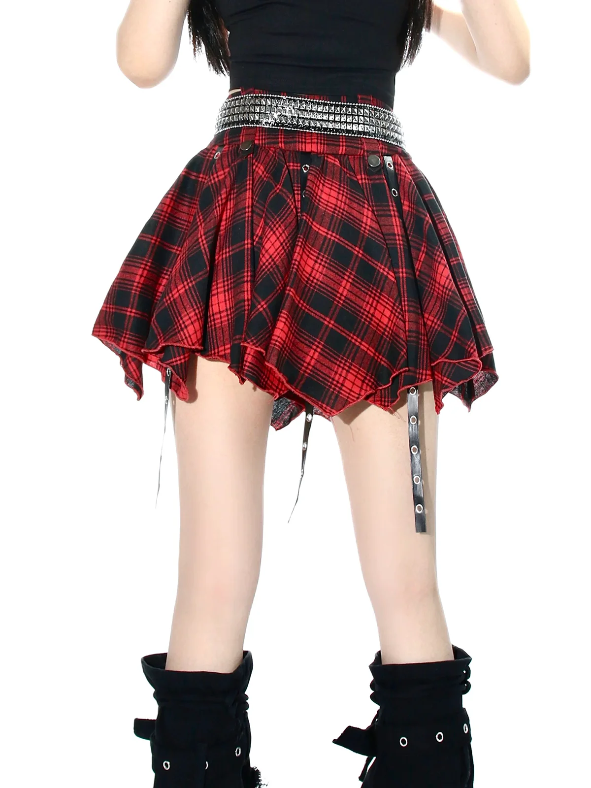 Women y2k Coquette Gothic style Dark Red Plaid Skirts Kawaii Cutecore Lolita emo Clothes Japanese 2000s Punk Cute Gyaru Burgundy