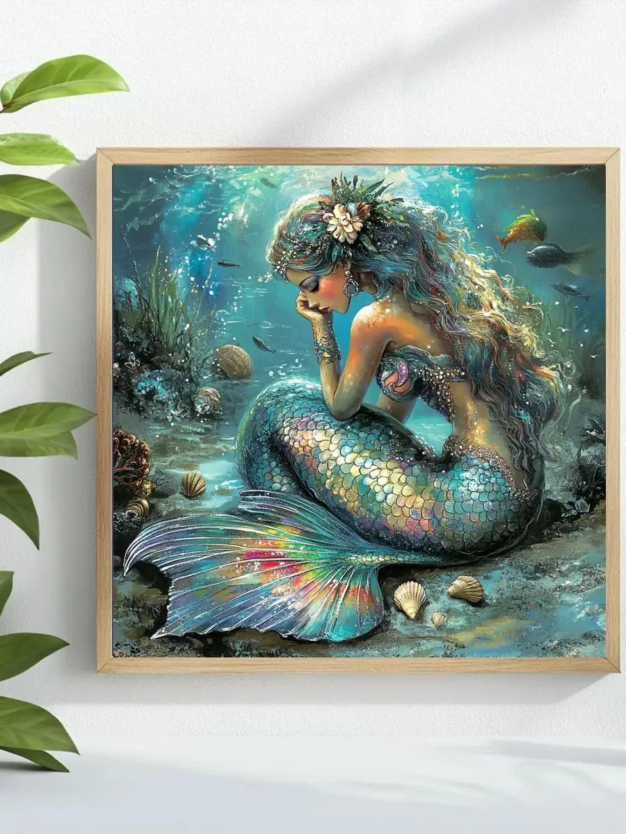 1 Stück 40X40CM/15,74 Zoll Die Meerjungfrau Unter dem Meer Kreuzstich-Set DIY-Set 11CT/14CT Neuankömmling Wanddekoration Hängendes Gemälde – Detail 1