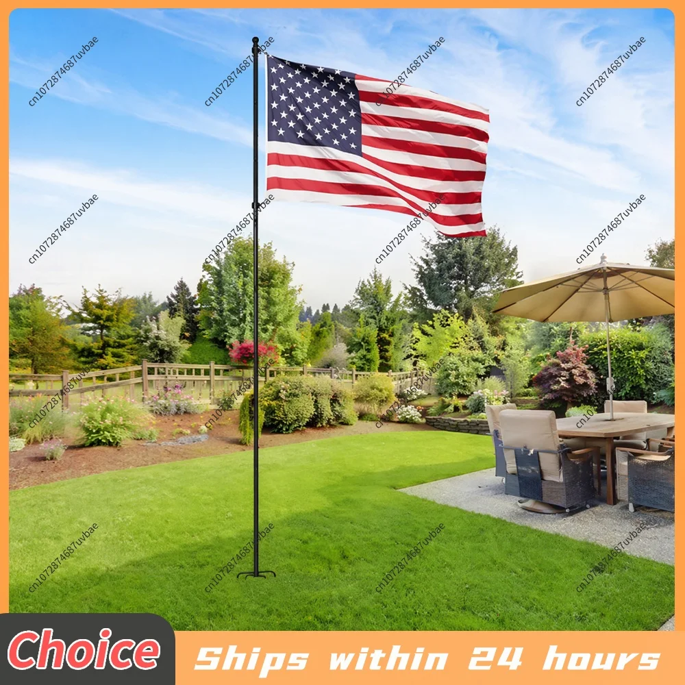 11/12FT Ground Flag Pole with 5 Prong Base Stainless Steel Outdoor Flagpole with 360° Rotating Ring for Outside Beach Boat