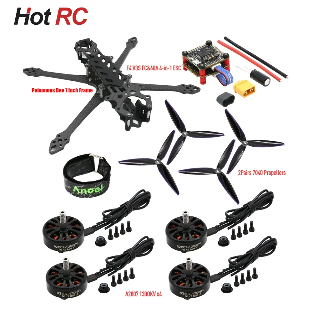 Poisonous Bees 7 Inch 295mm Drone Kit & A2807 KV1300 6S Brushless Motor & F4V3S Plug Flight Control 60A 4 in1 ESC Stack DIY Part