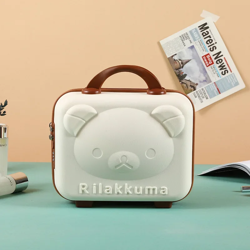 14 Inch Portable Luggage Bag Cosmetic Box Cute Bears Portable Storage Makeup Box Travel Suitcase Zipper Password Lock Bag