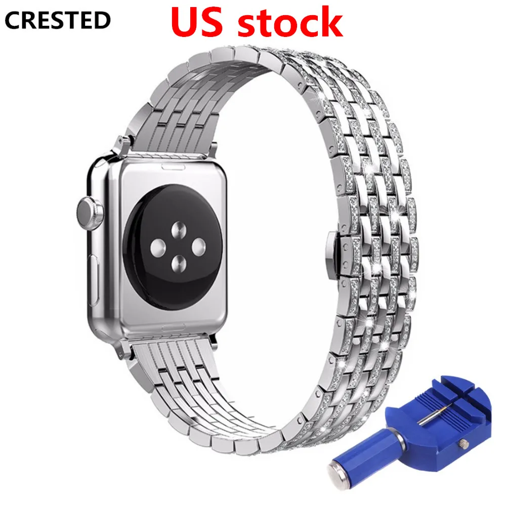 Diamond strap For Apple watch band 45mm/41mm 44mm/40mm stainless steel 38mm/42mm butrery bracelet iwatch series 5 4 3 SE 6 7