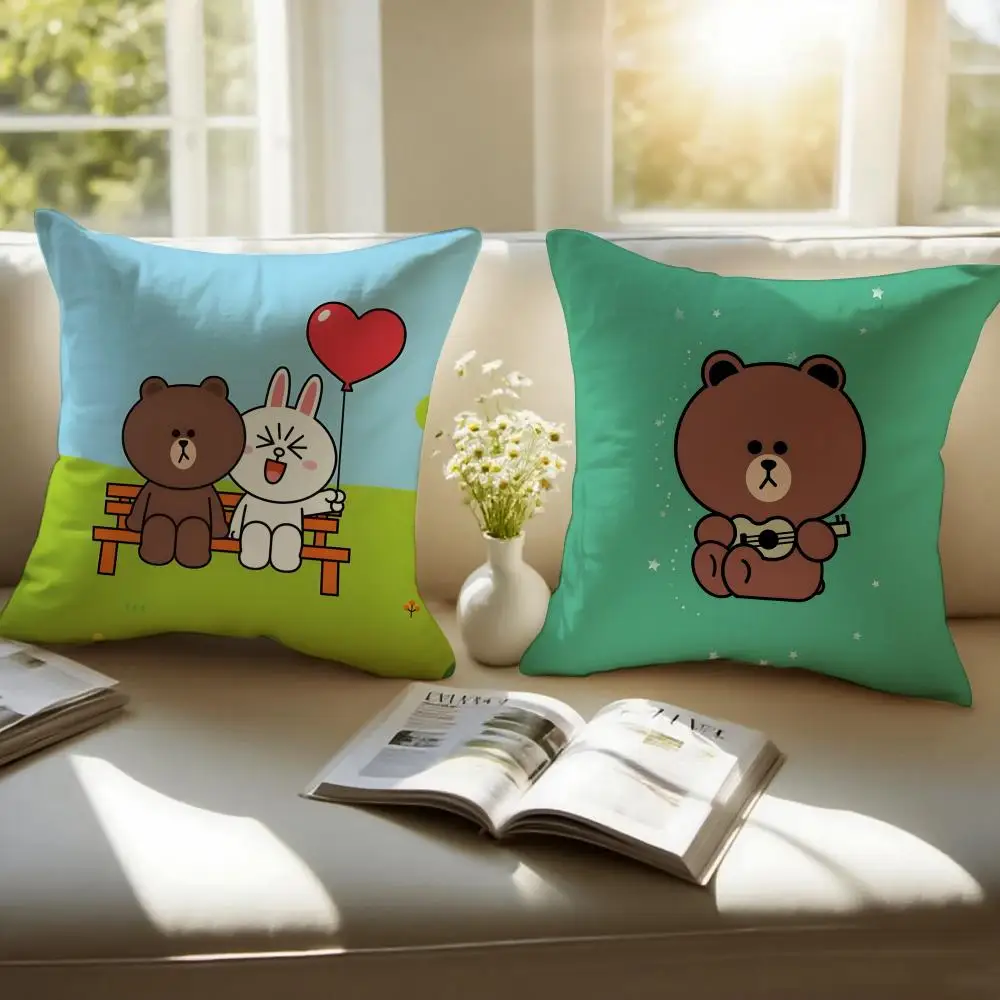 Cartoon Cute Bear l-LINE F-Friends Cushion Cover Anti-dustmite Pillowcase Invisible zipper silky short plush Sofa cushion cover
