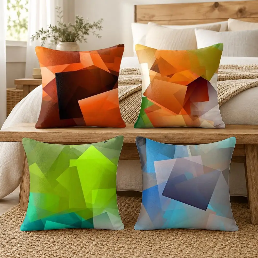 Geometric Abstract Oil Artwork Cushion Cover Soft Short Plush Pillow Cover Smooth Cozy Texture Cushion Case Home Decor
