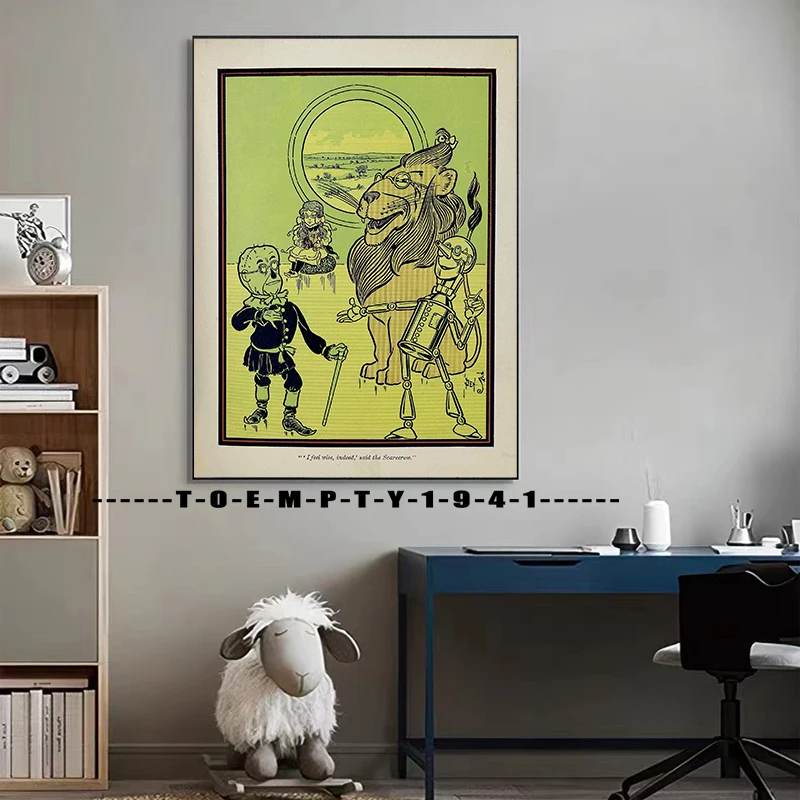 معالج أوز 1900 غطاء التوضيح المشارك قماش طباعة ريترو خمر كتاب التوضيح جدار ديكور غرفة الاطفال الجدار الديكور #3