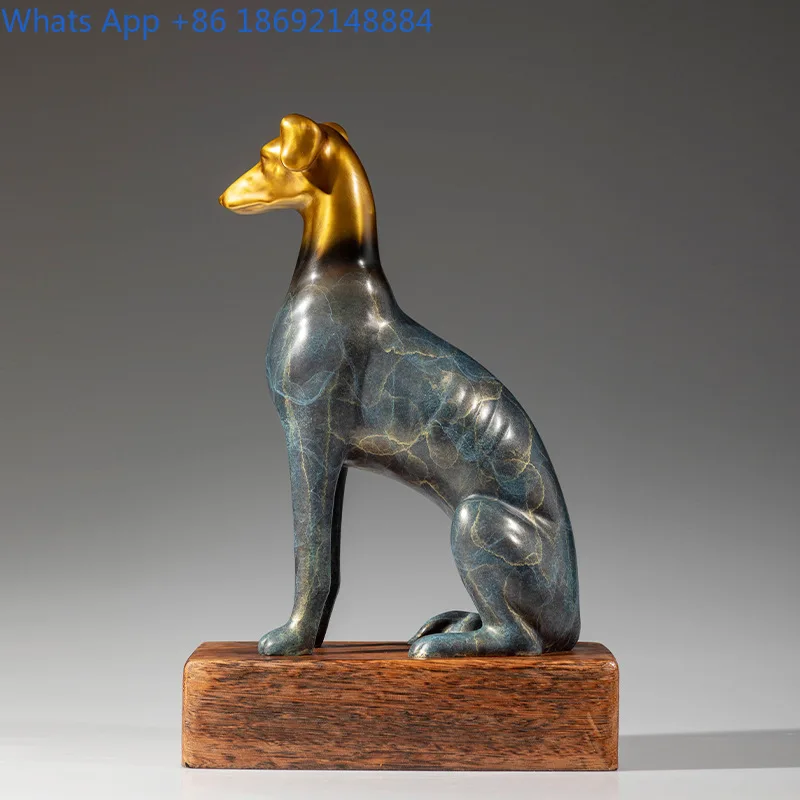 Colorful Copper Greyhound Figurine Zodiac Dog Sculpture Decorative Art Craft Ornament