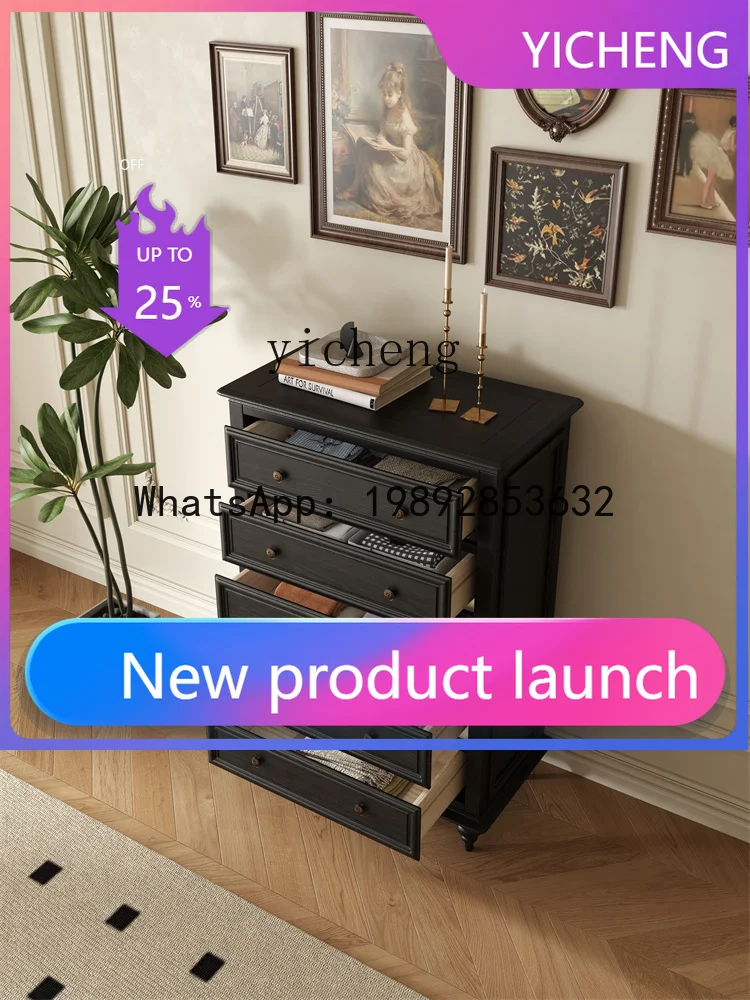 X1 black retro solid wood five-bucket living room wall drawer locker bedroom storage cabinet