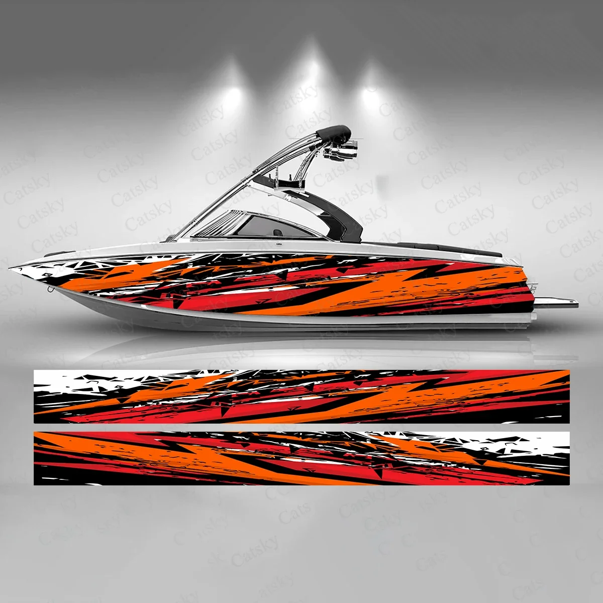 Classic Graffiti Stripes Boat Sticker Fashion Custom Fish Boat-Sticker Vinyl Waterproof Boat Wrap Graphic Boat Wrap Decal