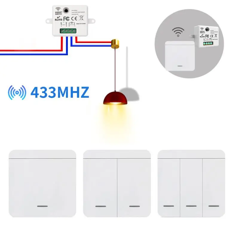 

Беспроводной модуль ВКЛ-ВЫКЛ RF433 с дистанционным управлением, выключатель света 1/2/3 Gang, кнопочный настенный выключатель для лампочки, люстры