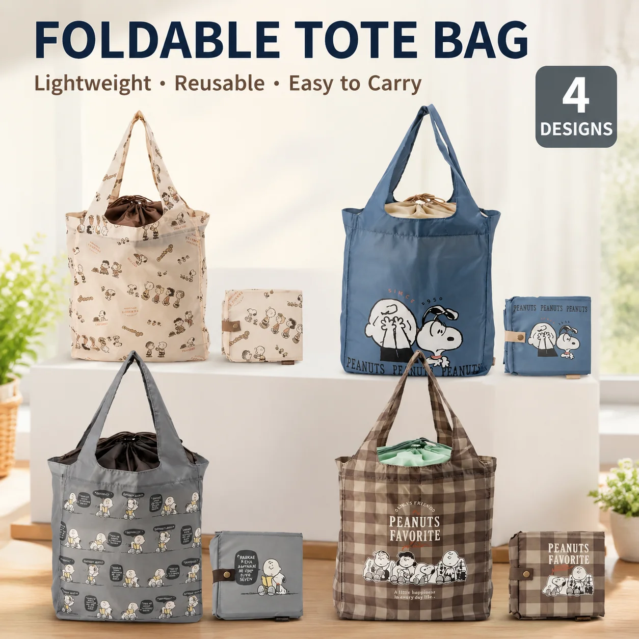 30L Large Capacity Foldable Drawstring Eco‑Bag Cute Snoopy Cartoon Portable Shopping Storage Bag Daily Grocery Tote Holiday Gift