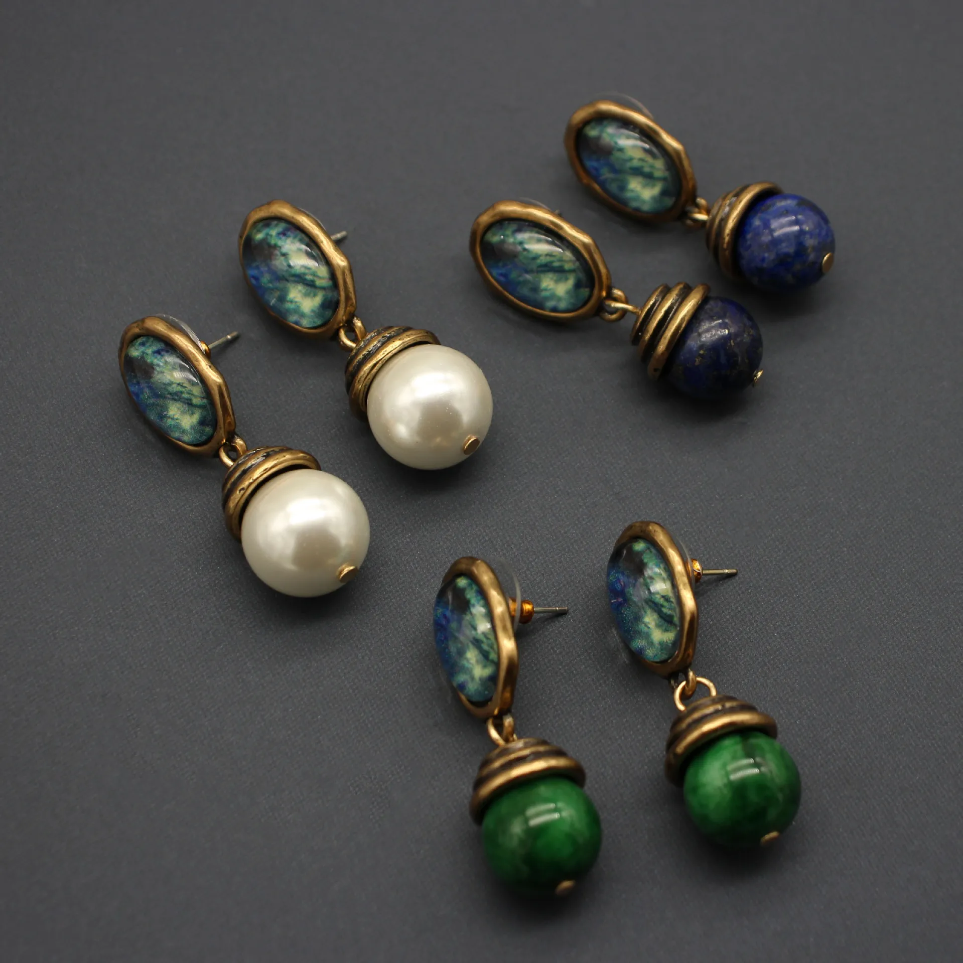 Middle Ages Style Jade Earrings, Vintage Pearl Earrings For Women