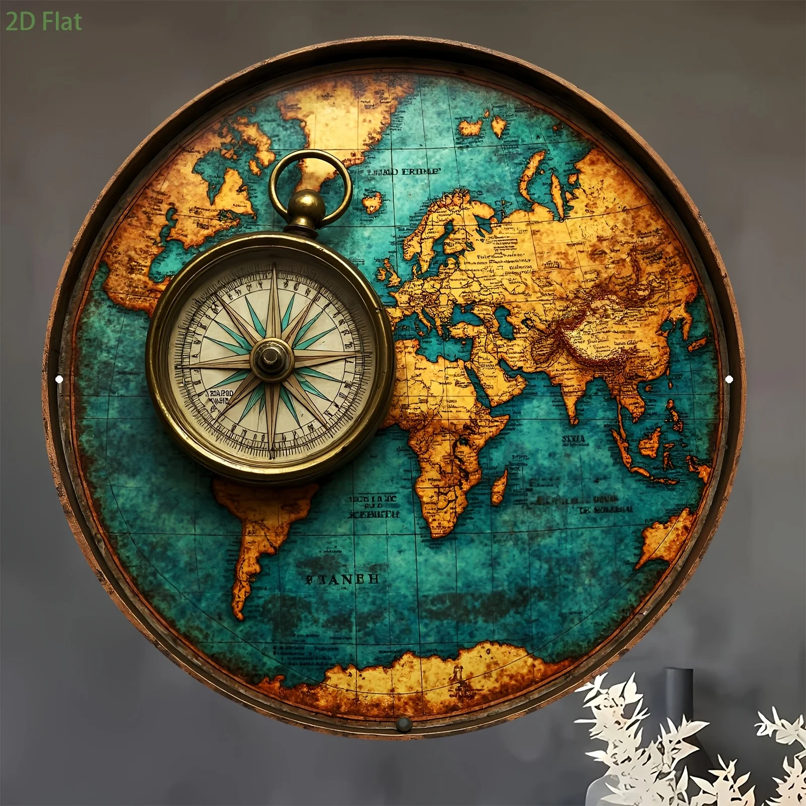 Vintage World Map Wall Decor  Round Aluminum Globe Compass Sign Suitable for Home, Office, Ideal Gift for Geography Lovers